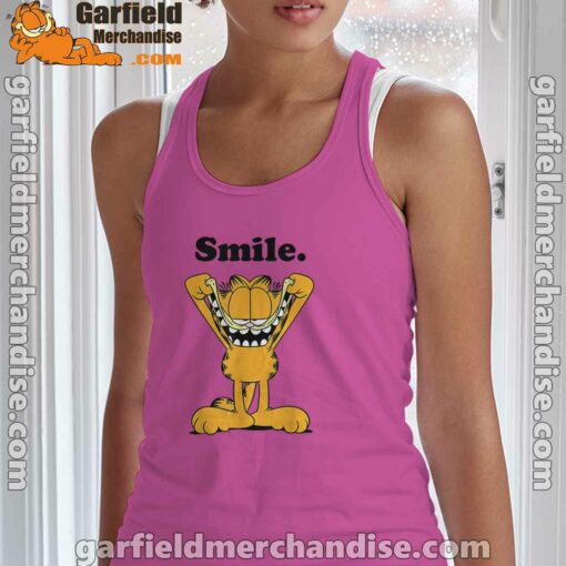 garfield classic smile here to be awesome pink tank top women