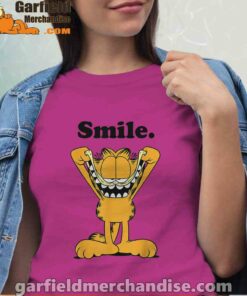 garfield classic smile here to be awesome pink women shirt