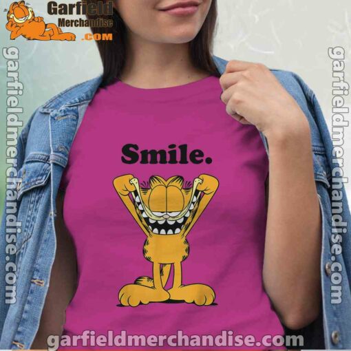 garfield classic smile here to be awesome pink women shirt