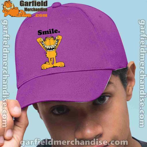 garfield classic smile here to be awesome purple hat