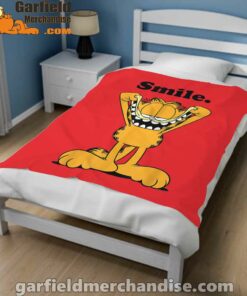 garfield classic smile here to be awesome red blanket