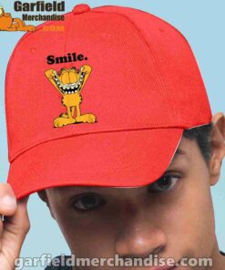 garfield classic smile here to be awesome red hat