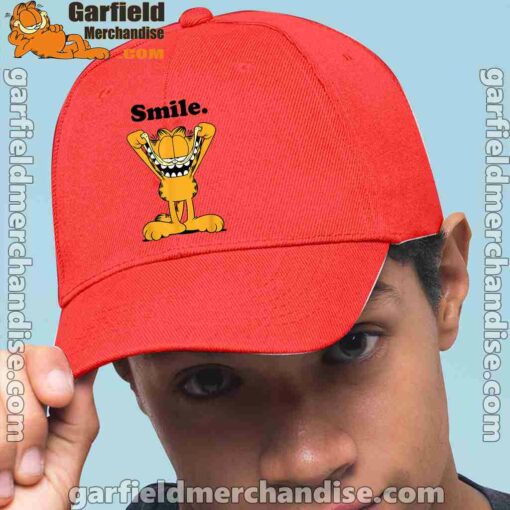 garfield classic smile here to be awesome red hat