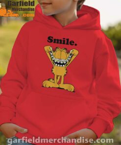 garfield classic smile here to be awesome red hoodie kids