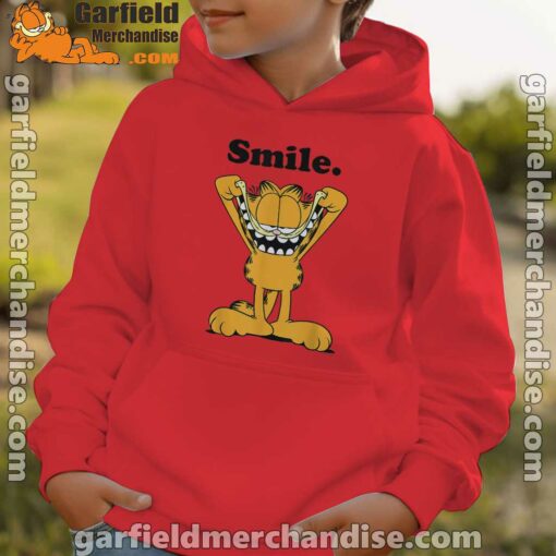 garfield classic smile here to be awesome red hoodie kids