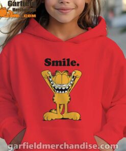 garfield classic smile here to be awesome red hoodie youth girl