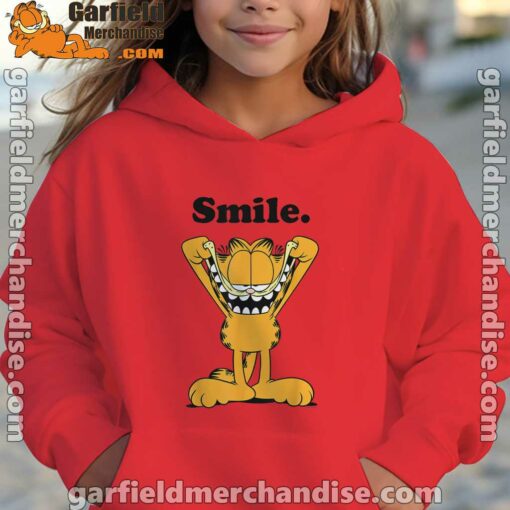 garfield classic smile here to be awesome red hoodie youth girl