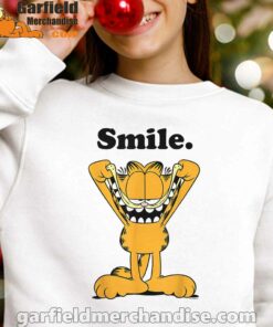 garfield classic smile here to be awesome white girl sweatshirt