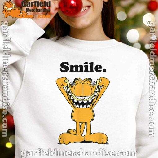 garfield classic smile here to be awesome white girl sweatshirt