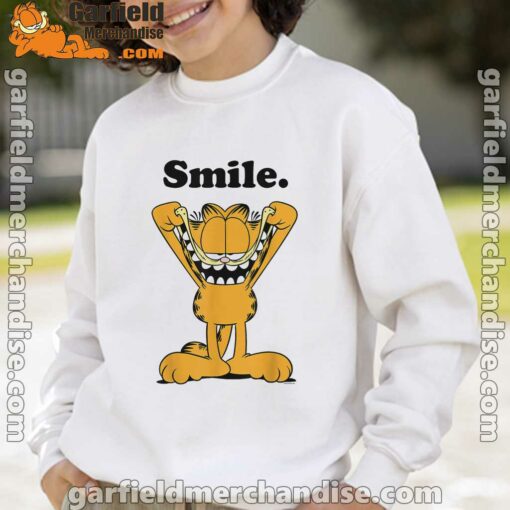 garfield classic smile here to be awesome white sweatshirt for kid boy