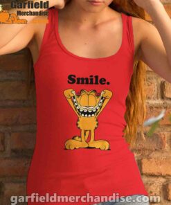 garfield classic smile here to be awesome women tank top red female