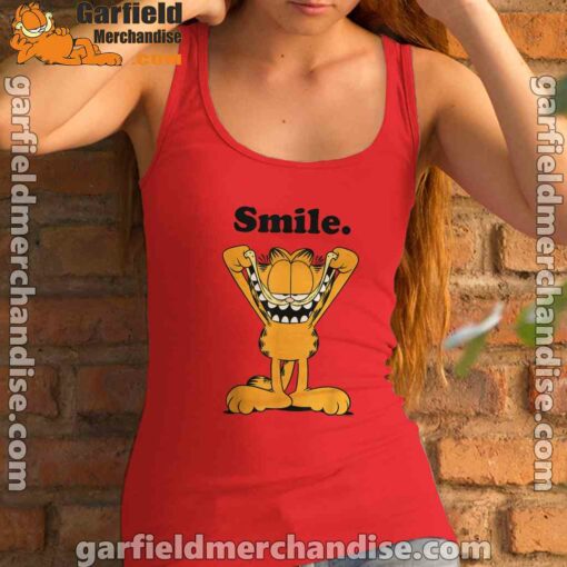 garfield classic smile here to be awesome women tank top red female