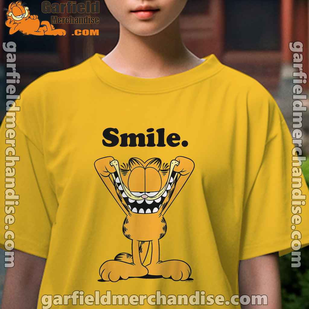 garfield classic smile here to be awesome yellow kids girl t shirts