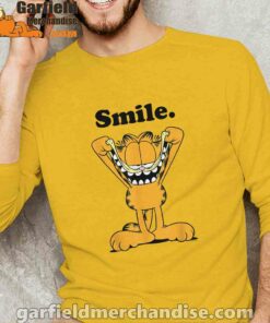 garfield classic smile here to be awesome yellow long sleeve man