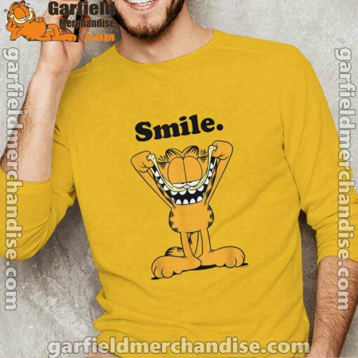 garfield classic smile here to be awesome yellow long sleeve man