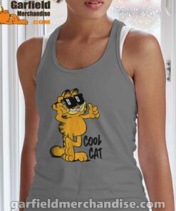 garfield cool cat down in style gray tank top for women