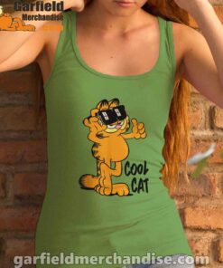 garfield cool cat down in style green tank top for women