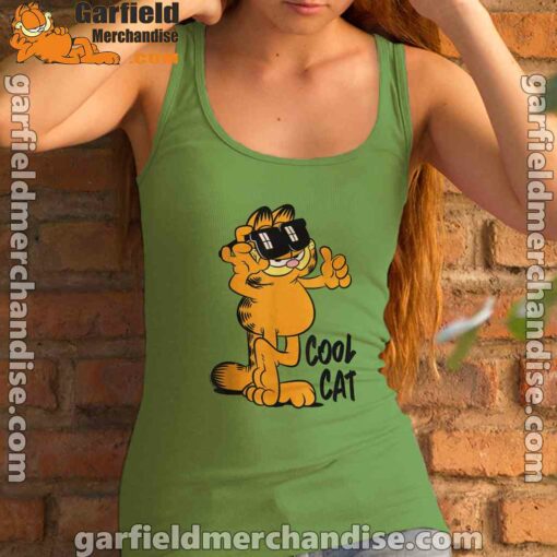 garfield cool cat down in style green tank top for women