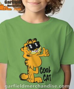 garfield cool cat down in style tee green for youth boy