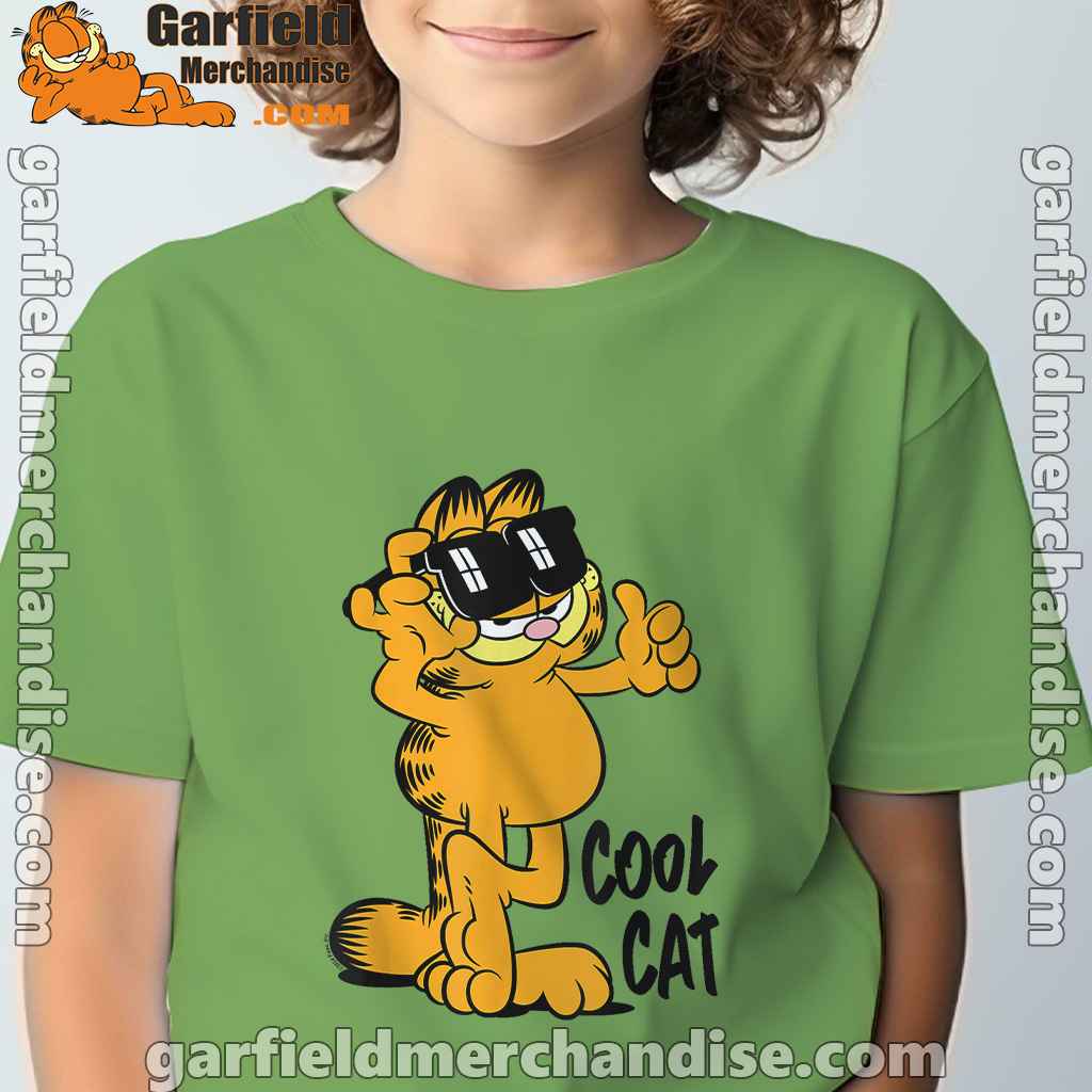 garfield cool cat down in style tee green for youth boy