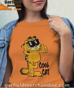 garfield cool cat down in style women orange t shirt