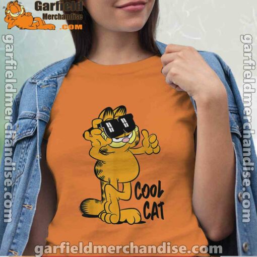 garfield cool cat down in style women orange t shirt