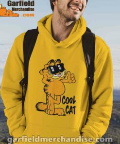 garfield cool cat down in style yellow men hoodie