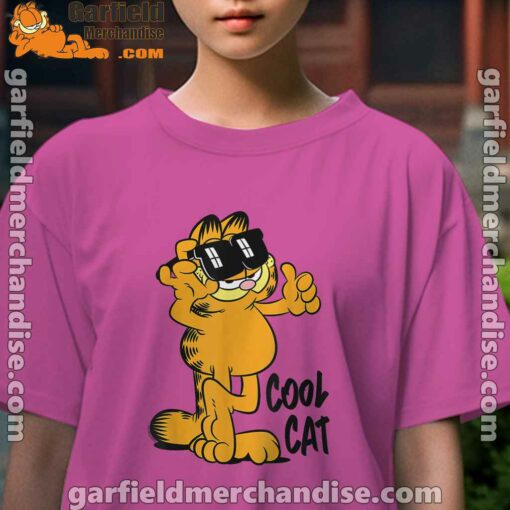 garfield cool cat down in style youth girl pink t shirt