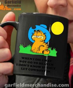 garfield cowboy heaven when die black coffee mug