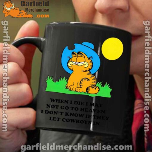 garfield cowboy heaven when die black coffee mug