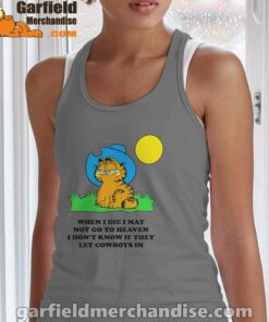 garfield cowboy heaven when die gray tank top for women