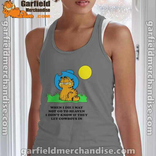 garfield cowboy heaven when die gray tank top for women