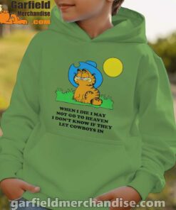 garfield cowboy heaven when die green hoodie for boys