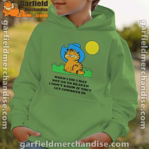 garfield cowboy heaven when die green hoodie for boys