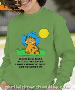 garfield cowboy heaven when die green sweatshirt kids boy