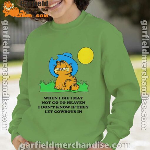 garfield cowboy heaven when die green sweatshirt kids boy