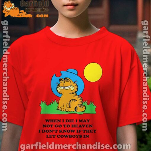 garfield cowboy heaven when die kids girl red t shirt female