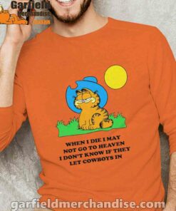 garfield cowboy heaven when die long sleeve orange men