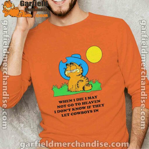 garfield cowboy heaven when die long sleeve orange men