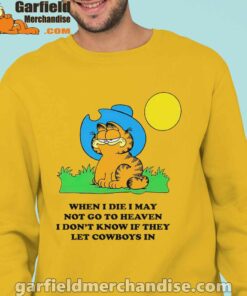 garfield cowboy heaven when die man with yellow sweatshirs