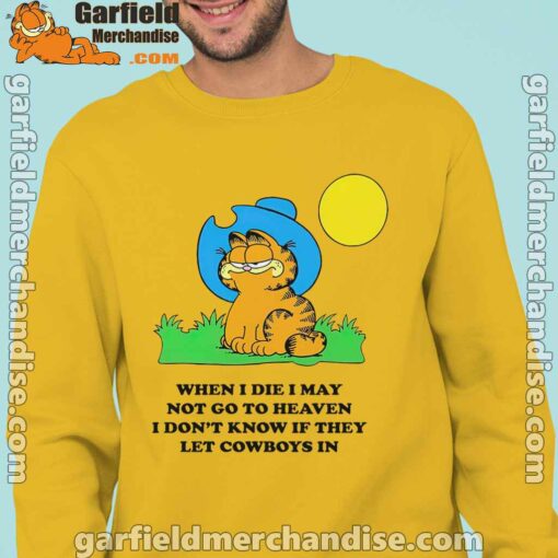 garfield cowboy heaven when die man with yellow sweatshirs