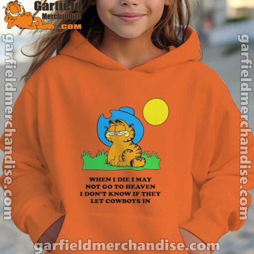 garfield cowboy heaven when die orange hoodies for girl