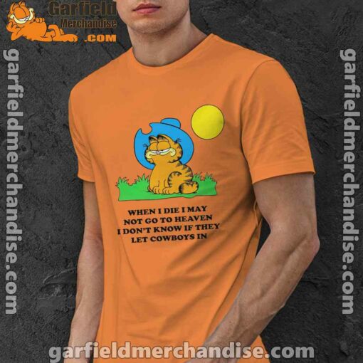 garfield cowboy heaven when die orange men shirt