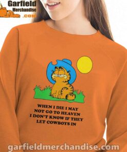 garfield cowboy heaven when die orange sweatshirts for women