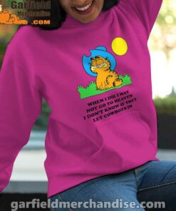 garfield cowboy heaven when die pink women hoodie female