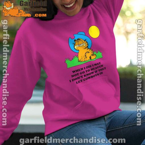 garfield cowboy heaven when die pink women hoodie female