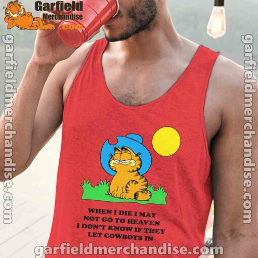 garfield cowboy heaven when die red tank tops for men