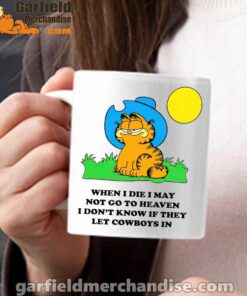 garfield cowboy heaven when die white mug