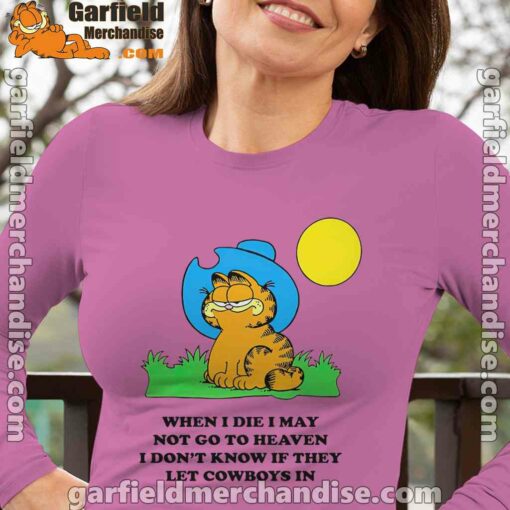 garfield cowboy heaven when die women's pink long sleeve