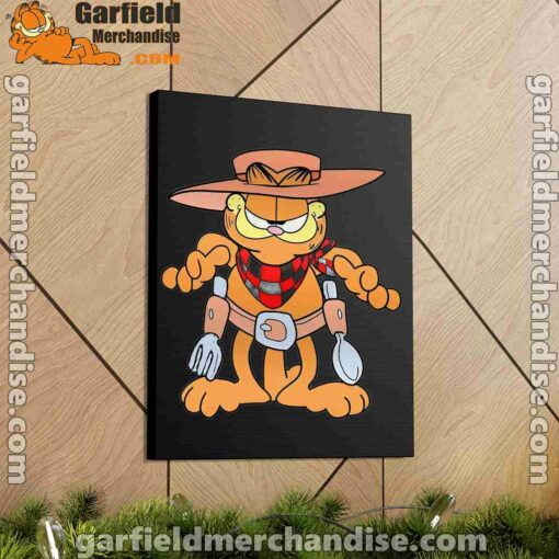 garfield cowboy with spoon and fork black canvas